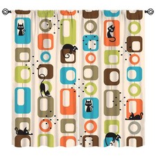 Mid Century Curtain Modern Abstract Atomic Starbursts Naughty Lovely Cat 1950...