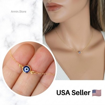 Simple Evil Eye Thin Pendant Women Jewelry Necklace Turkish Lucky Fashion 17.7''