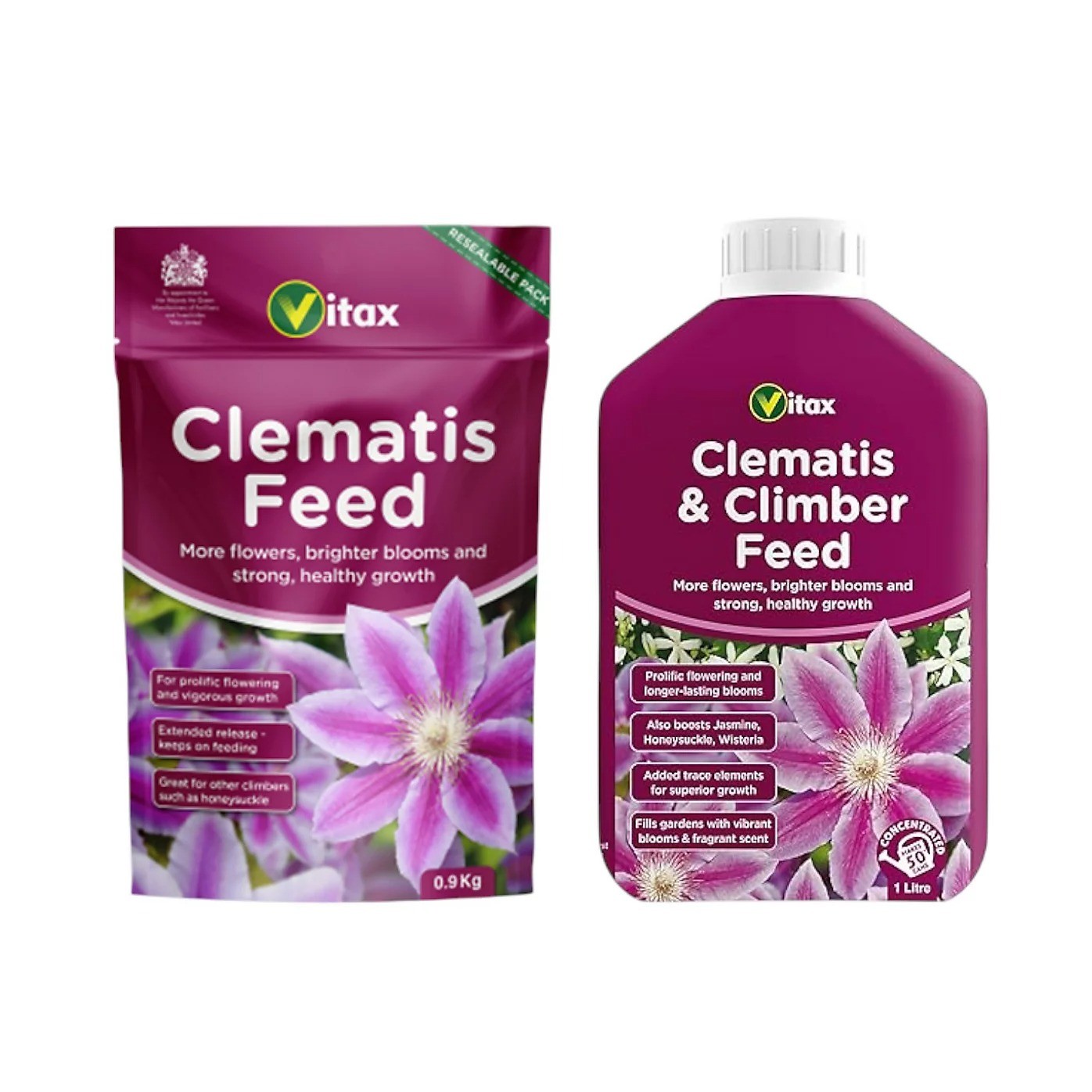 Vitax Clematis Feed 0.9Kg & Liquid Concentrate Plant Fertiliser Food 1 Litre