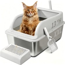 XXL Extra Large Stainless Steel Litter Box with Lid High Sides, 30L