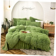 Shaggy Fluffy Duvet Cover Set Queen Size Super Soft Queen-3pcs Avocado Green