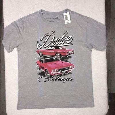 Dodge Challenger Men's L Gray Retro Pink Muscle Car Graphic Print T-Shirt / NWT