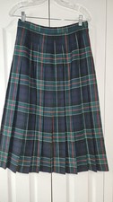 Vintage Deans Of Scotland Sz 10 Green Black Red Plaid 100 Wool Pleated Skirt