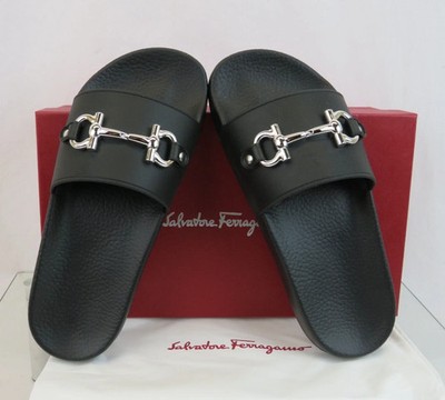 NIB FERRAGAMO GROOVY 11 BLACK RUBBER SILVER GANCINI BIT LOGO  display picture 1