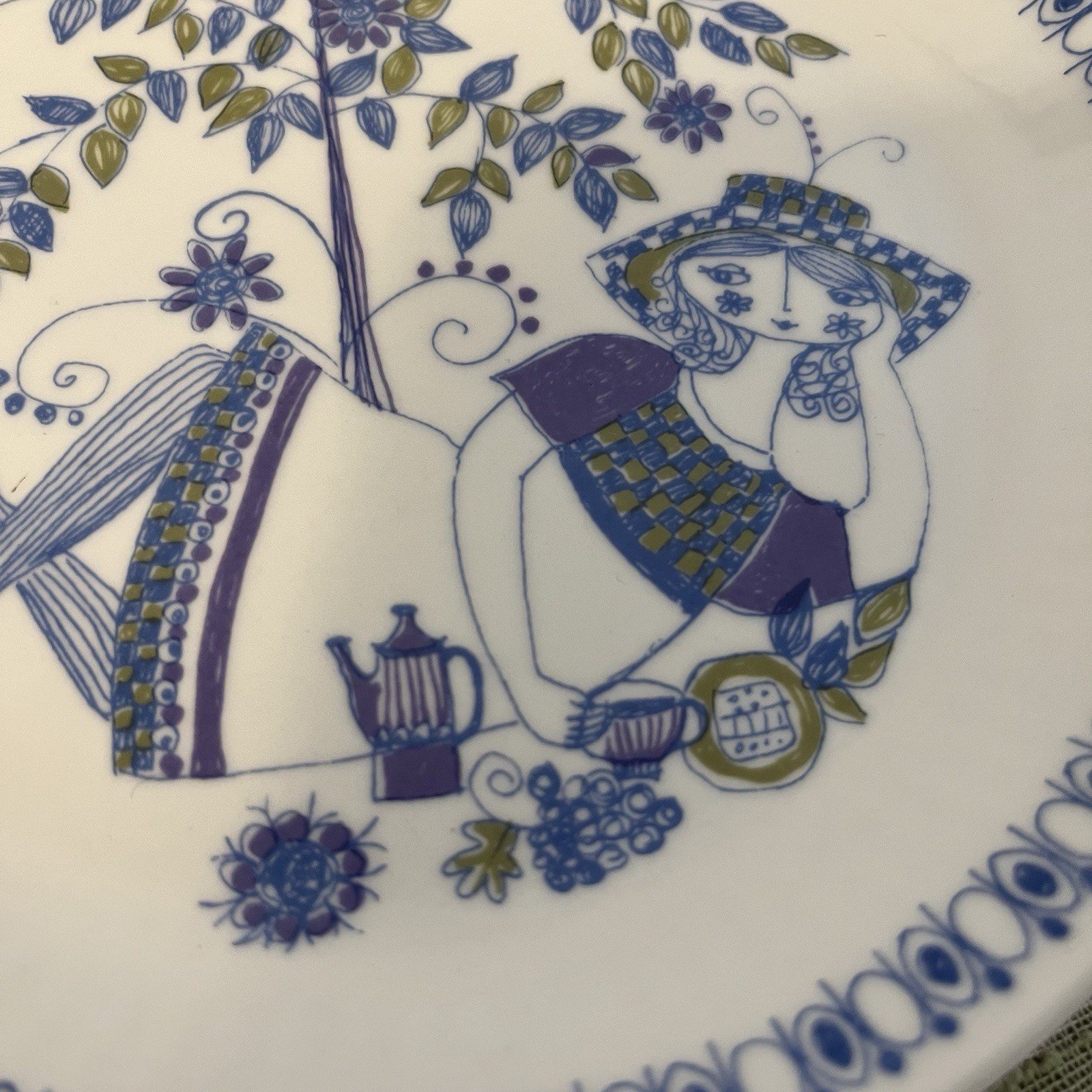 Figgjo Norway Turi-Design Lotte Bread Plate 6 3/4" Woman Vtg 60s MCM Silkscreen