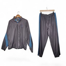 Vintage Y2K Adidas Side Stripe Track Pants and Jacket in Black and Blue Size L