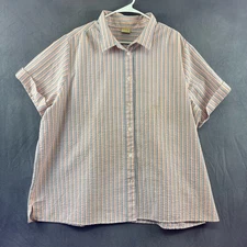 Vintage Boca Bay Shirt Women's 2XL Button Down Seersucker Relax Vacation Grandma