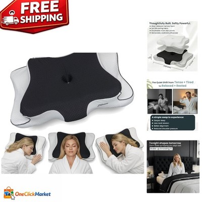 Contour Butterfly Neck Pillow   Ideal for Side and Back Sleepers, Black/White