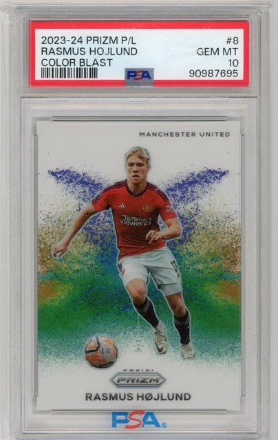 2023-24 Panini Prizm Premier League Color Blast Rasmus Hojlund PSA 10! LOW POP!