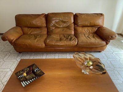 Poltrona Frau leather and feather sofa 3 seats and two armchairs model Poppy