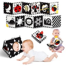 Tummy Time Toys, High Contrast Baby Book with Mirror Black and White