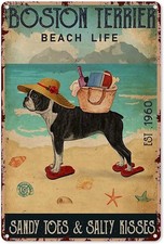 Vintage Boston Terrier Dog Plaque Boston Tin Metal Signs Home D cor 8x12
