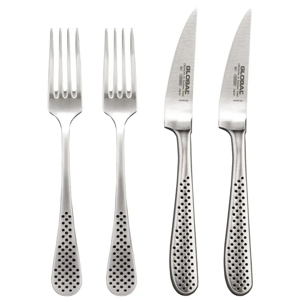 NEW Global Steak Knife & Fork Set Stainless Steel Made in Japan Set of 2