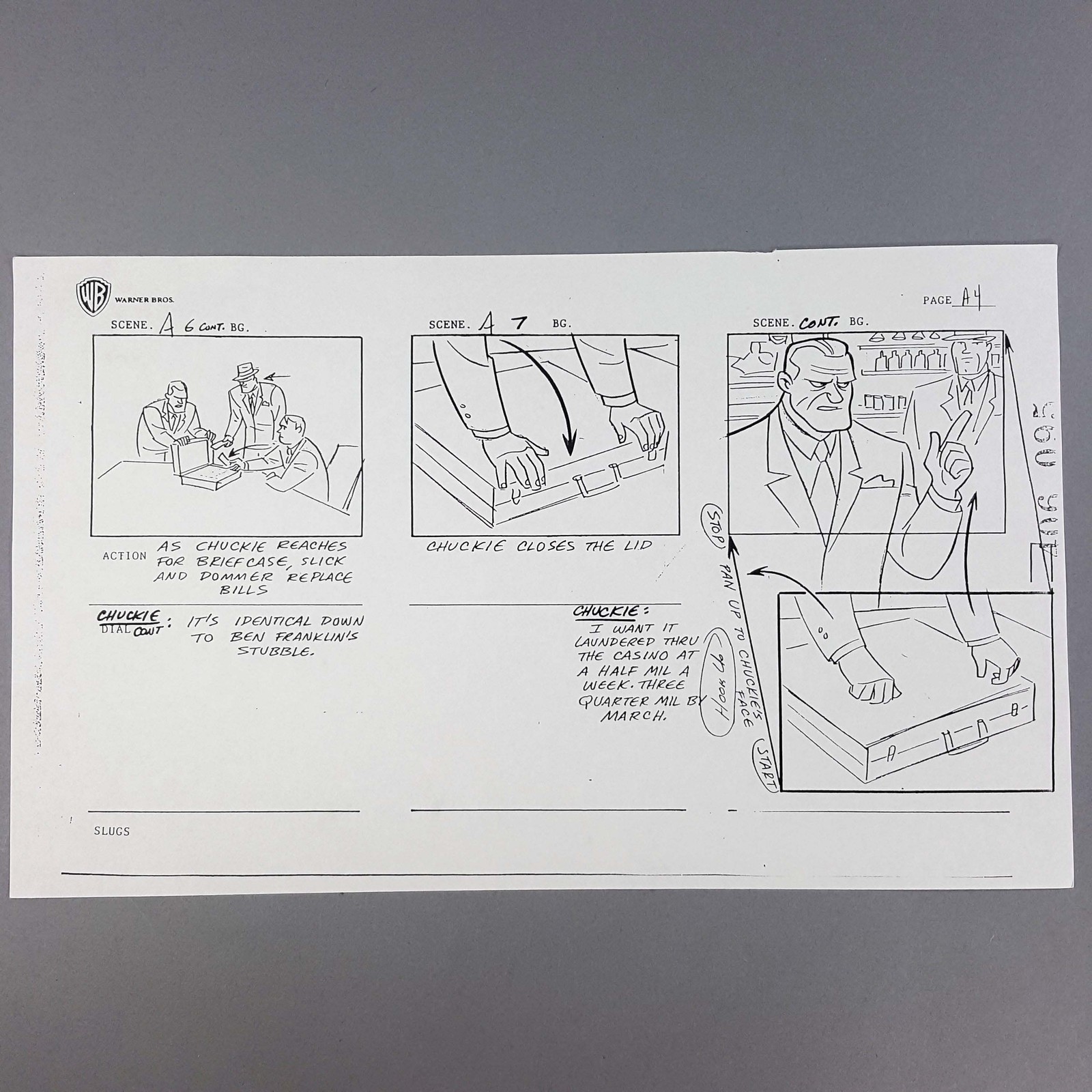 Batman: Mask of the Phantasm Storyboard Chuckie Closes Briefcase Lid, COA