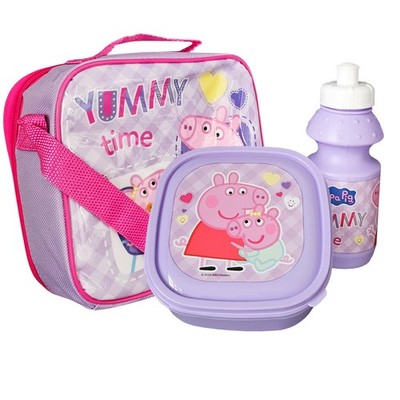 Peppa & Evie Pig Brotzeittasche Thermo 3-teiliges Set Lila Rosa Mädchen