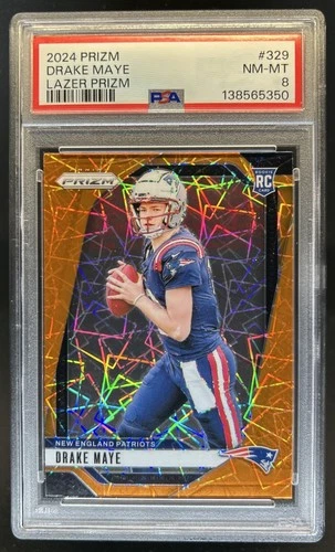2024 Panini Prizm Drake Maye RC Lazer Rookie #329 Patriots PSA 8