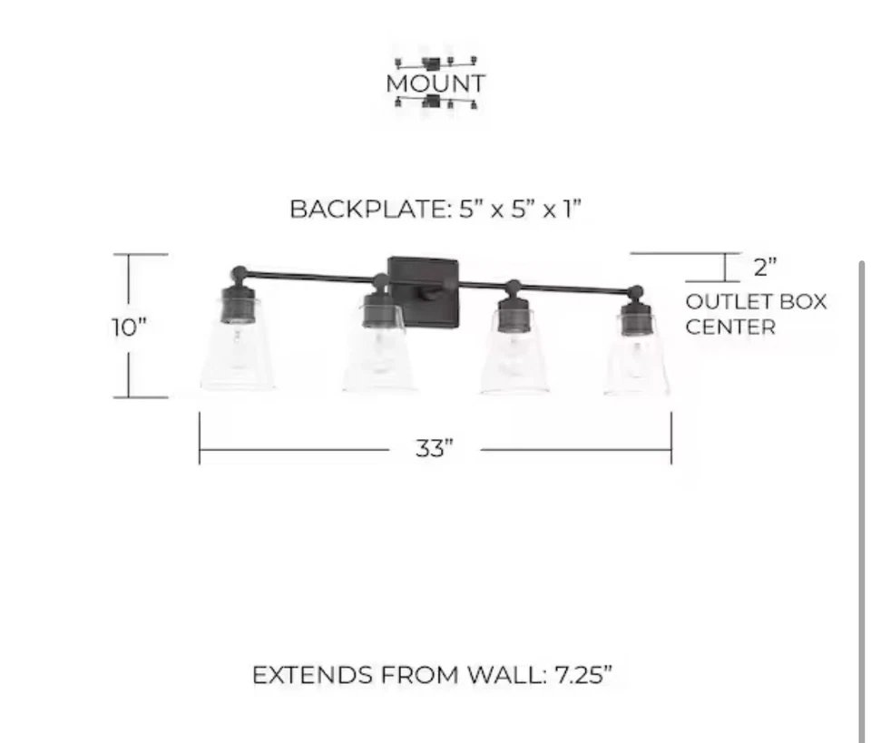 Tocador de baño de vidrio transparente Capital Lighting 121841OB-432 Rory, 4 luces Foto 2 de 4