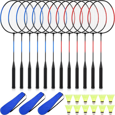 12 Pack Badminton Racket Set Including Racquets Nylon Shuttlecocks and Carry Bag