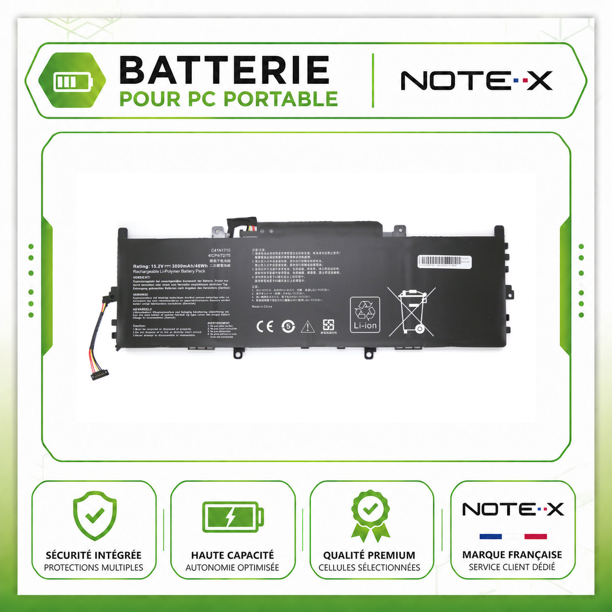 Batterie pour Asus C41N1715 bloc alimentation 15.2V 3000mAh pour ordinateur portable