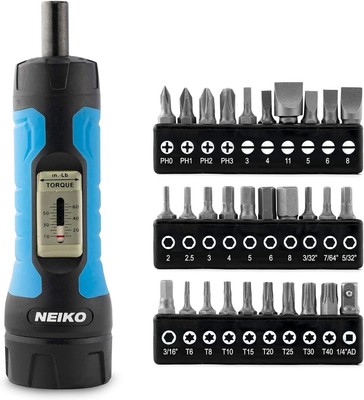 Neiko 10574A 1/4  Drive Torque Wrench Screwdriver Set | 30 Pieces of S2 Steel
