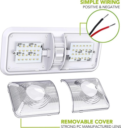 5 Pack Rv Led Ceiling Double Dome Light Fixture On/off Switch Interi - Picture 4 of 9