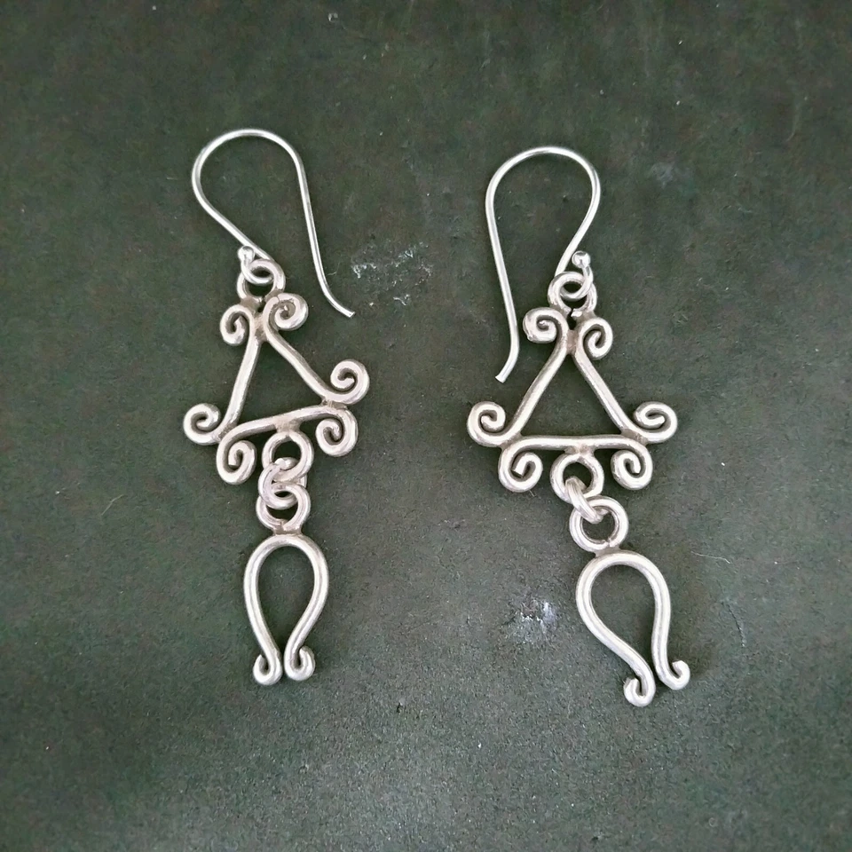 Fine 925 Silver Earrings Sterling Hilltribe Women Jewelry Chandelier #23217 - Image 4 of 4