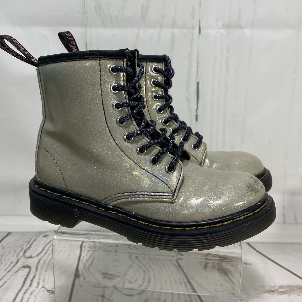 Dr. Martens グリッターシルバーブーツ DOC DR. MARTENS SILVER SEQUIN GLITTER BOOTS RARE VINTAGE