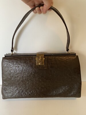 Han Som Melbourne Vintage Ostrich Leather Doctors Bag Dark Brown Shoulder  Large