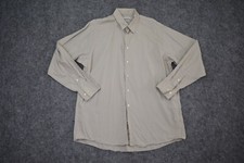 Calvin Klein Shirt 17 34/35 Tan Khaki Button Up Long Sleeve Casual Dress Mens