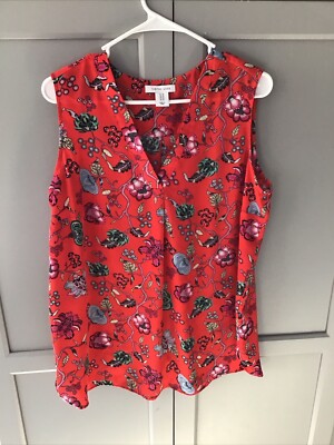 Tabitha Webb Poly Red Floral Sleeveless V-Neck  Top Size 1X Free Shipping