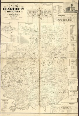 16'' x 24'' 1865 Map of Clarion County Pennsylvania Actual Surveys