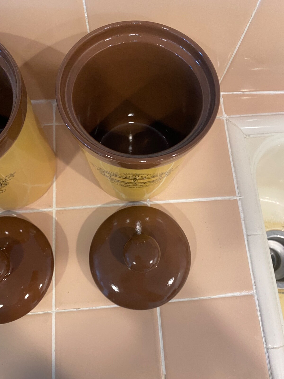 Canister Set Of4 Italy Terracotta Rich Earth Tones Well Made. 4.5” never used.