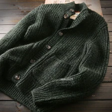 Wool Blend Cardigan Coat Men Thick Knitted Sweater Jacket Outwear Pocket Outwear