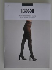 New  OVP: Wolford Floral Suspender Tights Size S Stay-Up Effect Black/Black