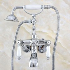 Chrome Clawfoot Bath Tub Faucet Shower Mixer Tap Set Adjusts From 3-3/8" sqg420