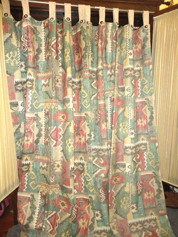 JC PENNEY SOUTHWESTERN AZTEC GREEN GOLD BLACK CLAY (2) CURTAINS PANELS 40 X 72 - Image 4 of 4