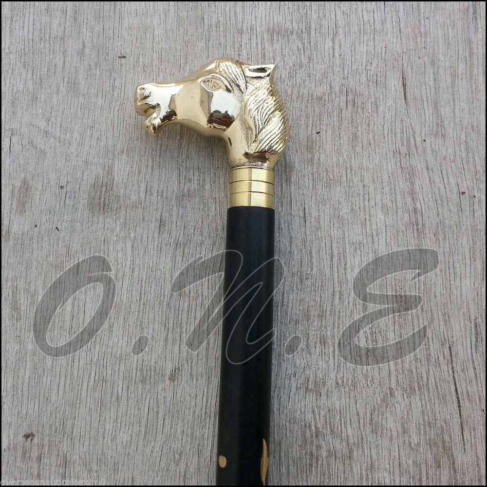 Antique Solid Brass Horse Head Handle Wooden Walking Stick Handmade Cane Gift eBay