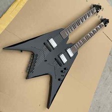 6 String + 12 Strings Double Neck Electric Guitar Flying V Shape Black Hardware
