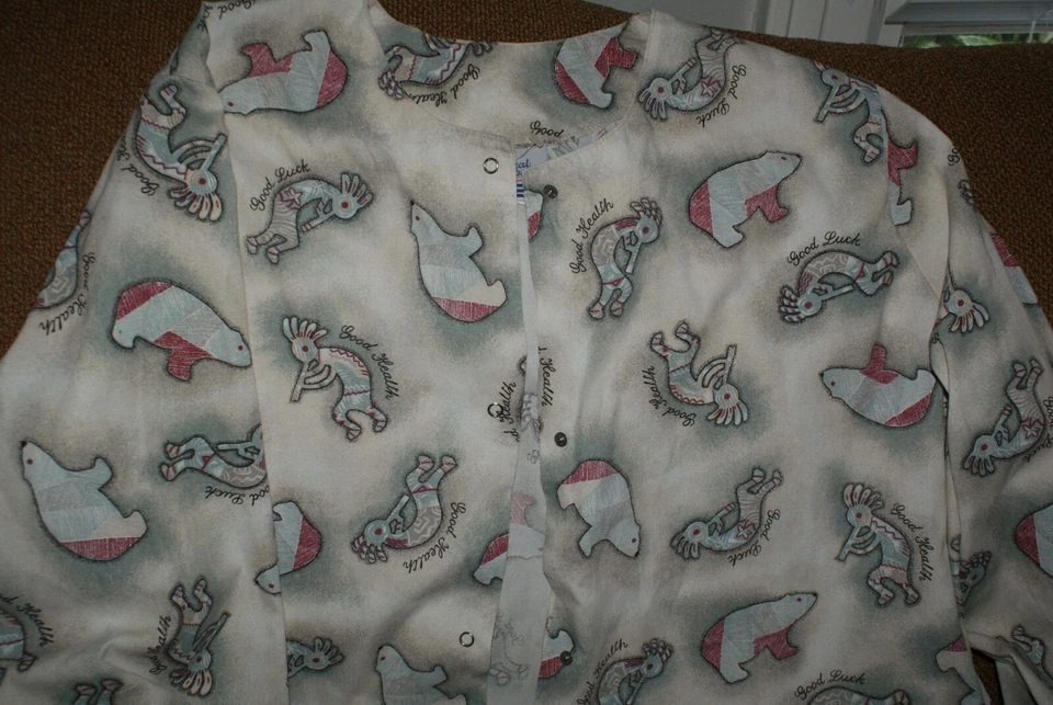 Scrub Warmup Jacket Native American Good Health 3X Fast Shipping Kokopelli Bear - Image 3 of 4