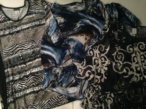 NEW! Caribe Top Womens Large or XL Animal Print/Blue Swirl/Gray Ivory Round Neck - Picture 2 of 32