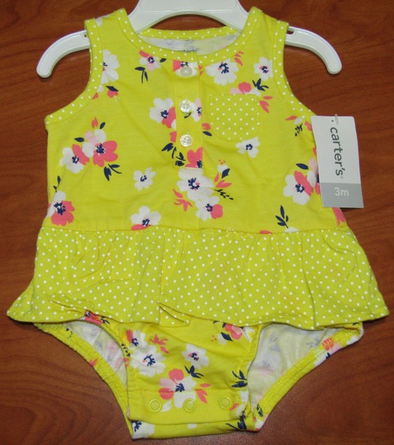NEW CARTERS BABY GIRLS YELLOW WITH PINK FLORAL DESIGN ONEPIECE ROMPER
