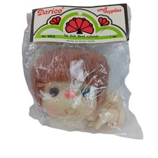 Darice craft doll head hands red yarn hair blue eyes 50018 Hong Kong VTG NEW