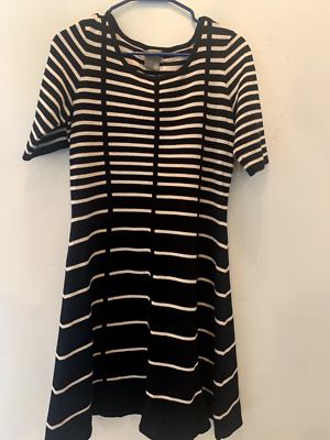 Taylor Black and Cream Fit and Flare Striped Sweater Dress Size Medium |  eBay