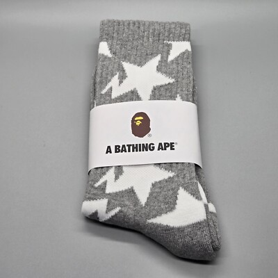BAPE Star Crew Socks Gray Unisex Size 9-11 A Bathing Ape Bapesta Japan