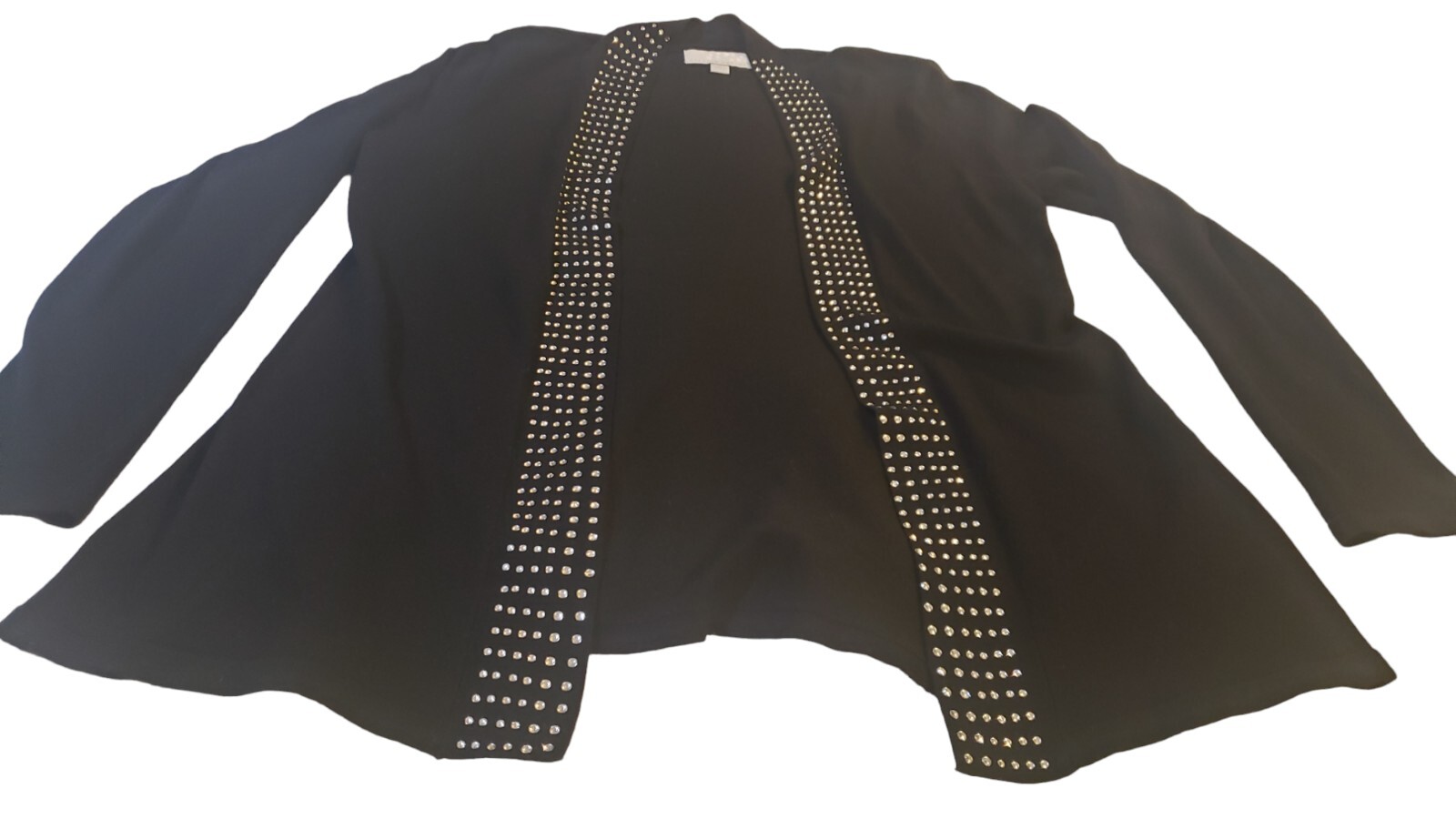 Carolyn Taylor Womems Black With Rhinestone Open Front Cardigan Size Medium M image 3