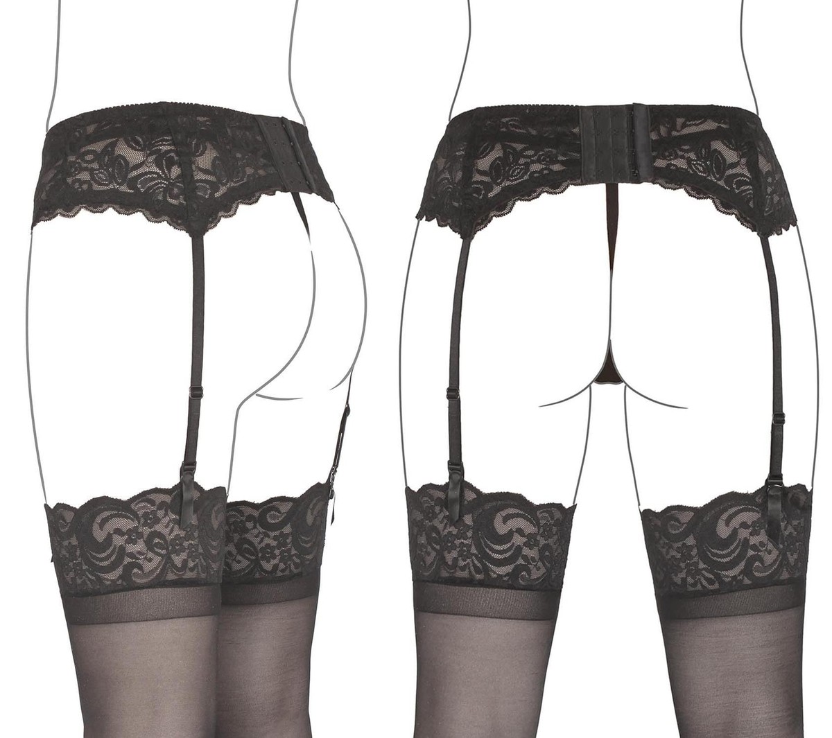 Lace Garter Belt for Thigh High Stockings Sock Suspender Women Black  XX-Large | eBay