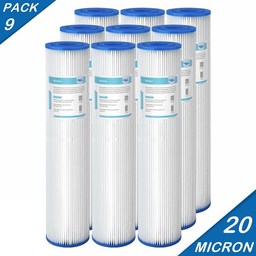 Paquete de 9 filtros de agua de sedimentos plisados lavables lavables de 20x4,5" 5/20/50 micras para toda la casa - Imagen 12 de 13