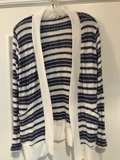 SPLENDID Cardigan lungo aperto a righe blu/bianco S