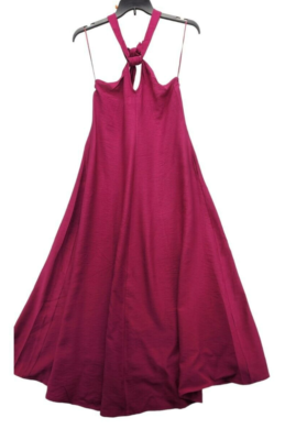 chinese dress ladies Oatmeal Linen Striped Halter Top Maxi Dress Medium