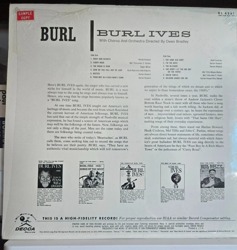 LP BURL IVES -BURL- WITH HANDWRITTEN NOTE - Image 2 of 4
